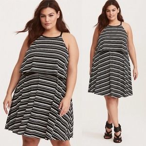 EUC Torrid Black Striped Jersey Twofer Dress 2X